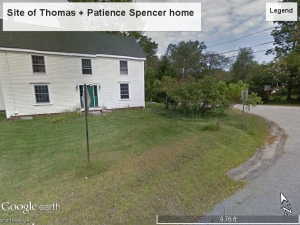 Site of Thomas and Patience Spencer's land.  Perhaps the foundation is under this house?  Courtesy Google Earth.