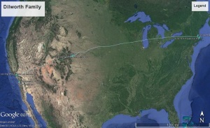 The Dilworth's moves spanned the continent!  Courtesy Google Earth.